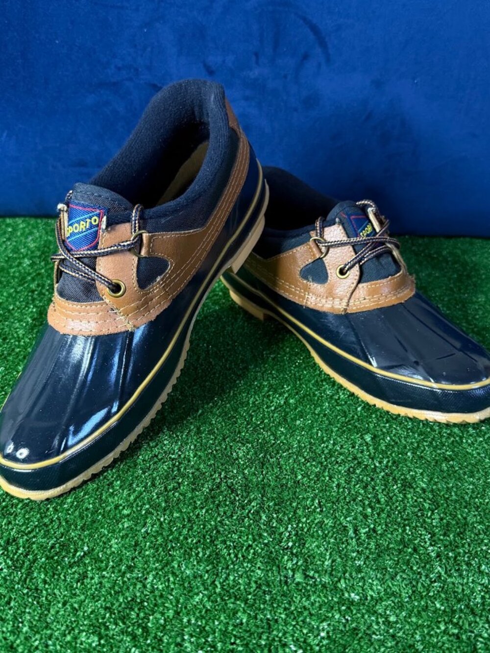 Sporto Thermolite Low-Cut Duck Boots Women's 9 Insulated Steel Shank Navy Tan